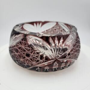 Bohemin Cut Crystal Glass Flower Bowl Ashtray Votive Holder Purple Home Decor